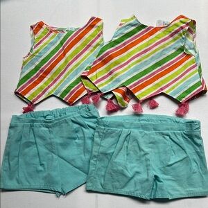 American Girl Melody Play Outfit / Colorful Striped Tops and Teal Shorts Set